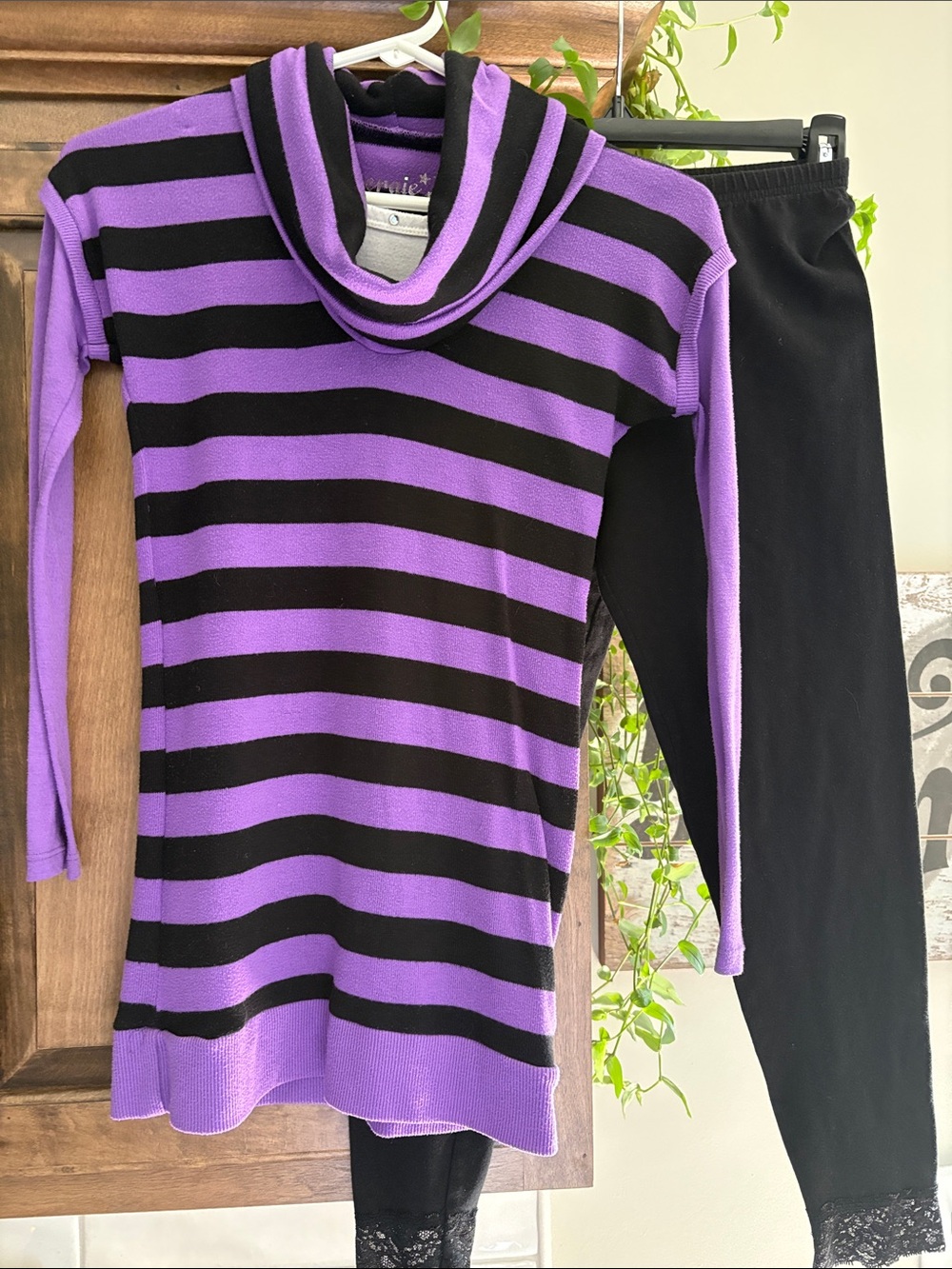 Energie Purple and Black Striped Cowl Neck Sweater